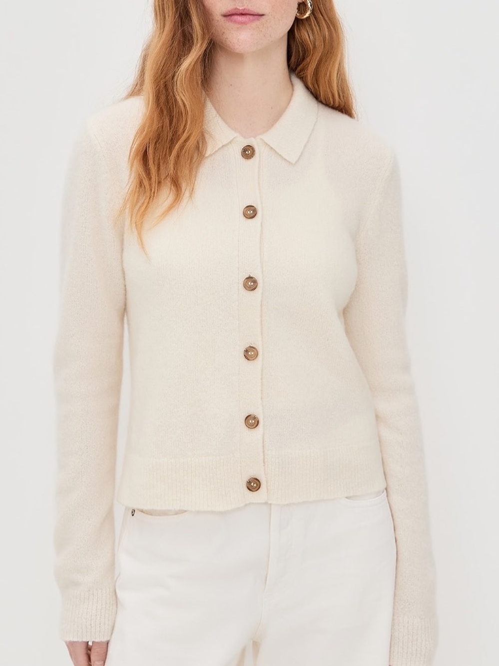 Jenni Kayne Murphy Collared Cardigan Cashmere Blend Ivory